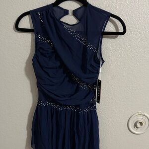 Navy Blue Sleeveless Dress with Rhinestone Accents
